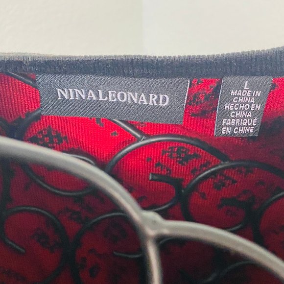 NINA LEONARD Red Dress Round Neck 1/2 sleeve Large - Picture 5 of 12